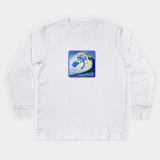 blue white wave design Kids Long Sleeve T-Shirt